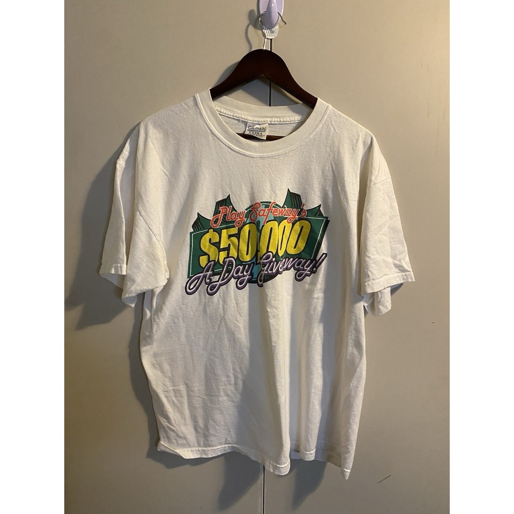VTG 90s Safeway Supermarket Contest Promo T-Shirt White Gildan Graphic Tee XL